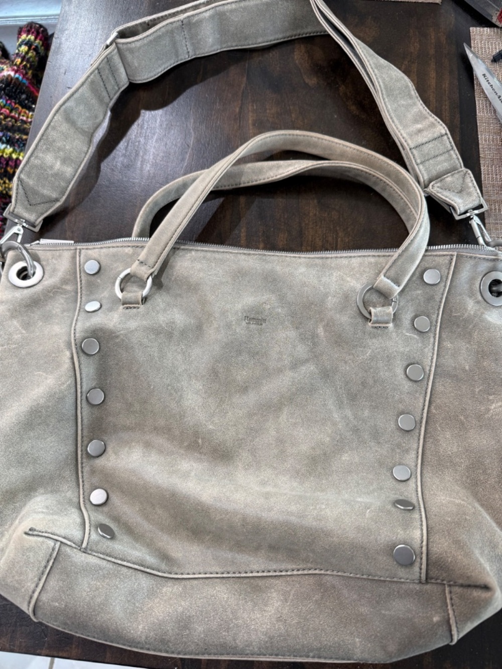 HAMMITT METALLIC SILVER LEATHER STUDDED LARGE TOTE/SHOULDER BAG - Picture 6 of 7